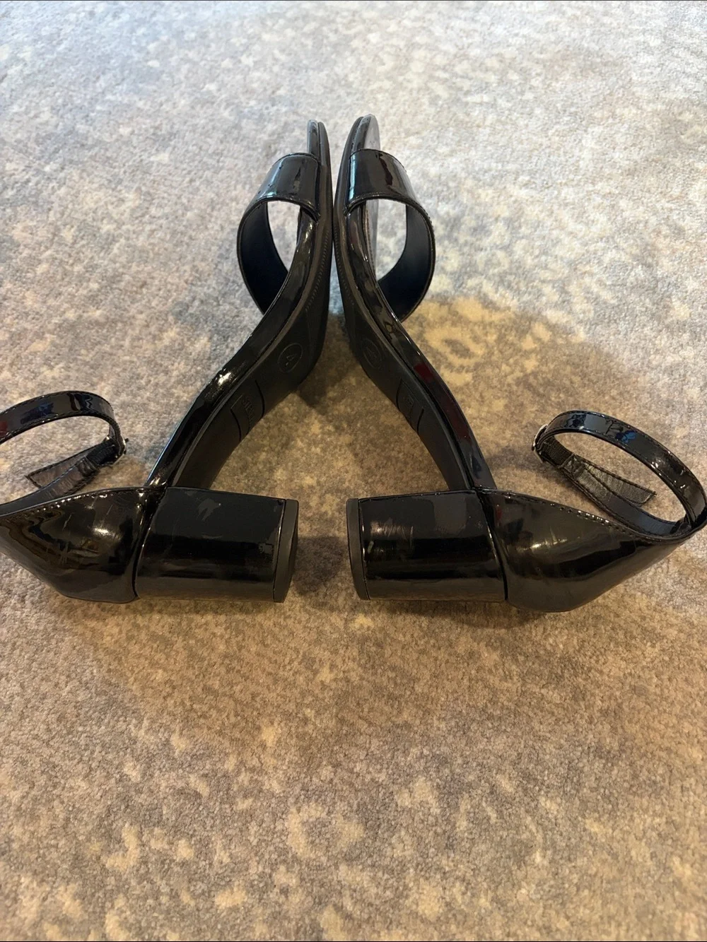 Steve Madden Black Patent Ankle-Strap Block Heels kids shoes